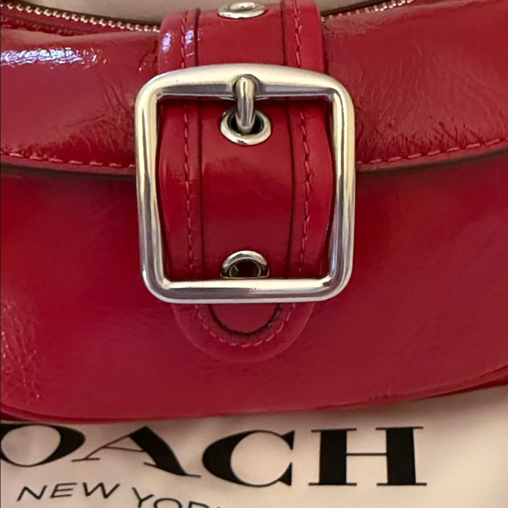 ♥️Coach NWT Red Crinkle Cut Leather Ashton Mini Shoulder Bag withSilver Hardware - Picture 6 of 9